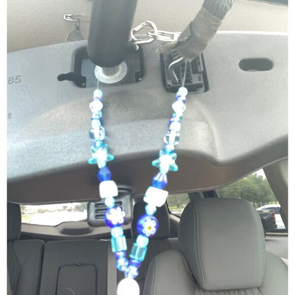 Beaded Suncatcher Rearview Mirror Ornament Cross Blue Crystal Prism Car Charm - Picture 6 of 9